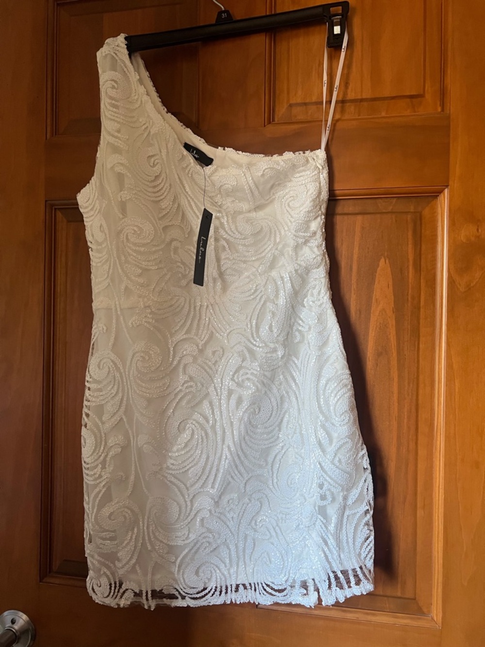 Lulu's White One-Shoulder Beaded Mini Dress